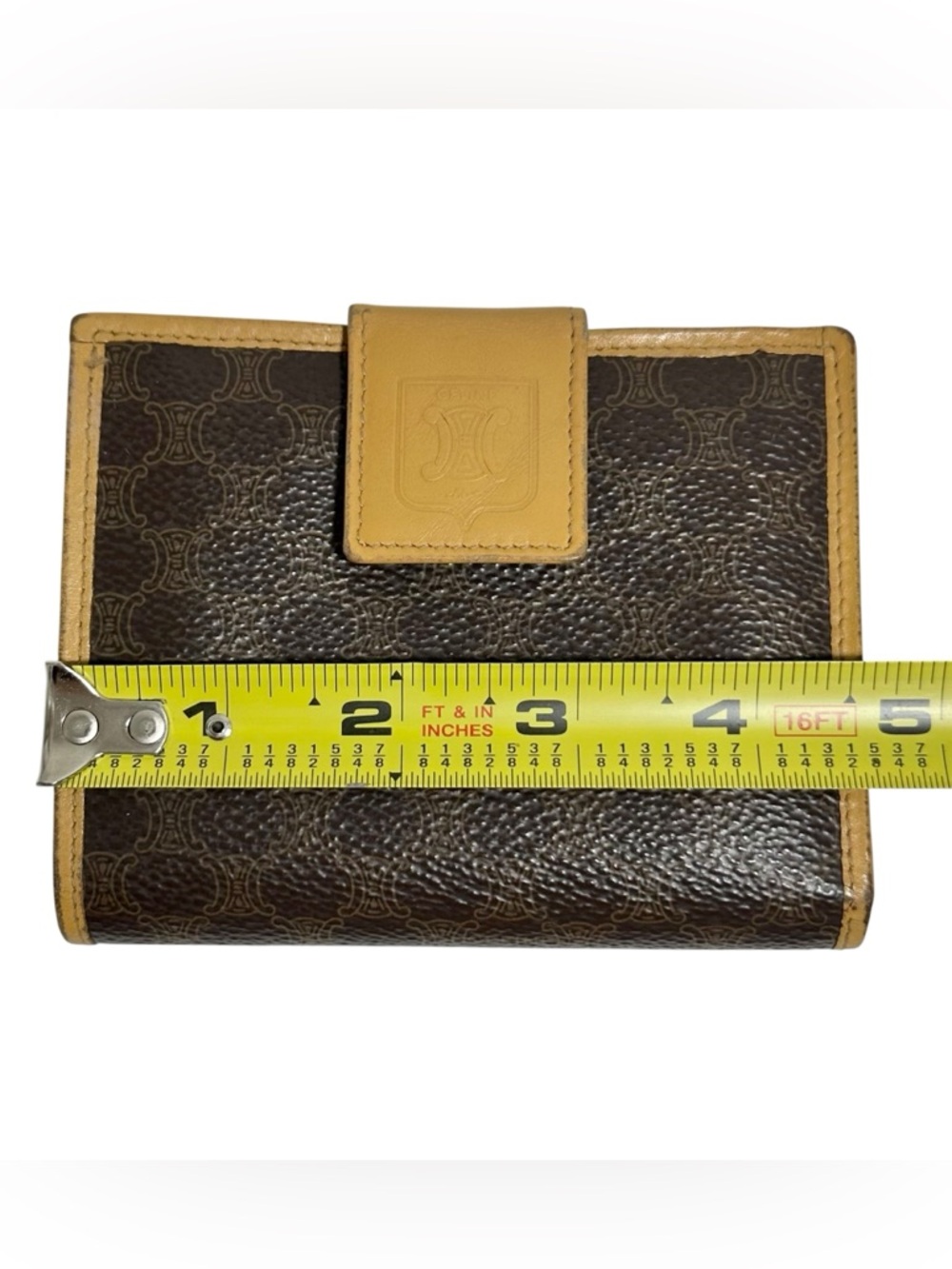 Celine Brown Macadam & Mustard Yellow Leather Compact Kisslock Bifold Wallet - Picture 12 of 14